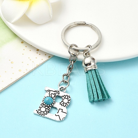 Alloy with Resin Imitation Synthetic Turquoise Keychain KEYC-YW00087-02-1
