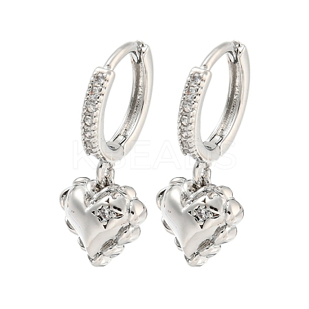 Heart Brass Micro Pave Clear Cubic Zirconia Huggie Hoop Dangle Earrings for Women LS-AJEW-U003-01P-1