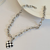 Black and White Checkered Heart Alloy Enamel Pendant Necklaces for Women FS-WGFAE52-01-3