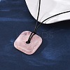 Natural Rose Quartz Square Pendants Black PU Leather Cord Necklaces NJEW-K285-01D-3