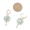 Flower with Cross 304 Stainless Steel Earrings Glass Seeds Leverback Earrings EJEW-MZ00507-04-4