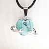Dyed Synthetic Turquoise Heart with Metal Hands Pendant Necklaces FX8013-10-1