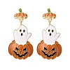 Ghost with Pumpkin Alloy Dangle Stud Earrings EJEW-Z142-142-2