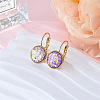 Flat Round 201 Stainless Steel Natural Shell Leverback Earrings FS-WG6391F-09-1