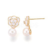 Flower Brass Natural Pearl Dangle Stud Earrings PEAR-N020-06V-2
