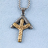 Duo Tone 304 Stainless Steel Textured Viking Rune Pendant Necklaces for Men WGD6348-01-3