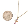 Brass Pave Colorful Cubic Zirconia Cross Pendant 304 Stainless Steel Cable Chain Necklaces for Women NJEW-JN05358-3