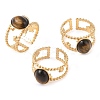Oval Natural Tiger Eye Finger Rings RJEW-Z057-11G-01-4