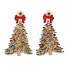 Bowknot Christmas Tree Alloy Colorful Rhinestone & Enamel Dangle Stud Earrings for Women LS-EJEW-L203-11KCG-1