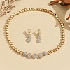 Brass Crystal Rhinestone Flat Round Link Chain Necklaces & Stud Dangle Earrings Sets for Women FS-WG8EC1E-01-1