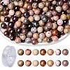 100Pcs Natural Petrified Wood Round Bead with Strong Stretchy Beading Elastic Thread G-SZ0002-28-1