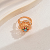 Luxury Vintage Hollow Flower Brass Cubic Zirconia Adjustable Rings for Women JN0638-3-1