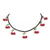 Natural Dyed Mashan Jade Red Cherry Pendant Glass Seed Beaded Necklaces for Women NJEW-TA00211-02-2