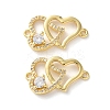 Rack Plating Brass Cubic Zirconia Double Heart Connector Charms KK-C084-32E-G-1