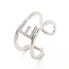 Clear Cubic Zirconia Initial Letter Open Cuff Ring RJEW-A012-01P-E-3