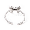 Clear Cubic Zirconia Bowknot Open Cuff Ring RJEW-I094-07P-3