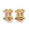 Brass Micro Pave Magenta Cubic Zirconia Beads KK-M318-24G-02-1