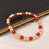 Brass & Glass Round Beaded Stretch Bracelets for Women BJEW-F515-01G-5