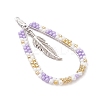 Bohemia Style Glass Seed Beaded Teardrop with Feather Pendants PALLOY-MZ00589-02-3
