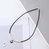 Cute Cat Head Pendant Silver Black Tourmaline Freshwater Pearl Necklace MQ9984-1