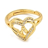 Heart with Letter Rack Plating Brass Micro Pave Clear Cubic Zirconia Adjustable Rings for Women RJEW-I105-01G-A-2