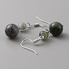 Natural Agate Round Beaded Dangle Earrings EJEW-WH0001-11J-2
