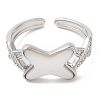 Natural Shell Criss Cross Open Cuff Ring with Cubic Zirconia RJEW-G288-05P-2