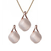 Rhombus Alloy Cat Eye Pendant Necklaces & Stud Earrings Sets for Women FS-WGD2AB8-01-5