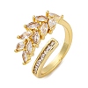 Rack Plating Brass Micro Pave Clear Cubic Zirconia Cuff Finger Rings for Women RJEW-M028-03G-2