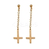 Christian Upside Down Cross 201 Stainless Steel Dangle Stud Earrings LS-EJEW-P314-01B-G-4
