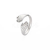 Non-Tarnish 304 Stainless Steel Double Hand Hug Open Cuff Ring for Women RJEW-S405-199P-3