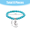 8Pcs 8 Style Synthetic Turquoise Round Beaded Stretch Bracelets Set with Alloy Charms BJEW-FI0001-83-2