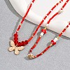 Resin Mushroom & Natural Shell & Glass Seed Beaded Alloy Butterfly Charm Double Layer Stretch Waist Chains for Women FS-WGE52BD-01-4
