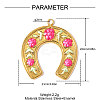 304 Stainless Steel with Deep Pink Enamel Pendants SA-OY003-28G-2