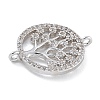 Rack Plating Brass Clear Cubic Zirconia Flat Round with Tree Connector Charms KK-A234-032P-2