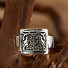 Rectangle with Bird & Flower Pattern Alloy Finger Rings FS-WGF2270-02-2
