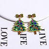 Christmas Trees with Bowknot Alloy Dangle Stud Earrings for Women EJEW-Z078-01A-1