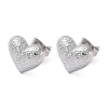 Textured Heart 304 Stainless Steel Stud Earrings EJEW-G453-06P-4