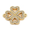Rack Plating Brass Micro Pave Clear Cubic Zirconia Clover Connector Charms KK-A234-042G-1