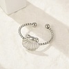 Shell 304 Stainless Steel Open Cuff Rings for Women LS-RJEW-G338-09P-2