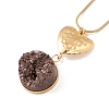 Natural Quartz Heart with Flat Round Pendant Necklace with 304 Stainless Steel Snake Chain NJEW-K244-09G-1