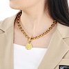 Flat Round 304 Stainless Steel Rolo Chain OT Saint Benedict Medal Pendant Necklaces for Women FS-WGC58E4-06-1