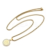 201 Stainless Steel Micro Pave Clear Cubic Zirconia Flat Round Pendant Box Chain Necklaces for Men NJEW-S387-03G-4