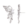 Brass Pave Clear Cubic Zirconia Butterfly Stud Earring Findings KK-N232-450P-3