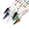 Mixed Gemstone Hexagonal Pointed Cone Dowsing Pendulum Pendants G-G983-05P-2
