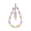 Bohemia Style Glass Seed Beaded Teardrop with Feather Pendants PALLOY-MZ00589-02-1