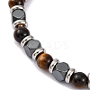 Natural Tiger Eye & Synthetic Hematite Round Beaded Bracelet BJEW-P339-02P-03-2