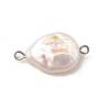 Baroque Natural Keshi Pearl Nuggets Connector Charms with 304 Stainless Steel Double Loops PALLOY-JF04390-02-3