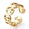 Ion Plating(IP) 304 Stainless Steel Peace Sign Open Cuff Ring for Women RJEW-T027-08G-1