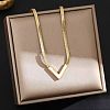 Letter V 304 Stainless Steel with Natural Shell Pendant Necklaces FS-WGFDEEC-02-1